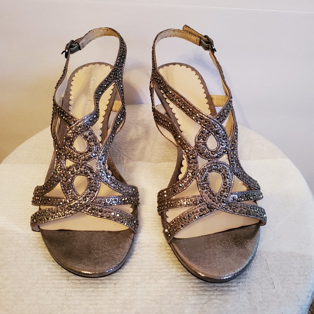 Charter Club Women Silver Adjustable Strap, Padded Metallic Rhinestone. Size 7M.